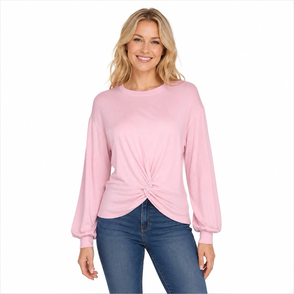 Anthropologie Sundry Twist Front Soft Lightweight Pastel Pink Sweatshirt Size XS